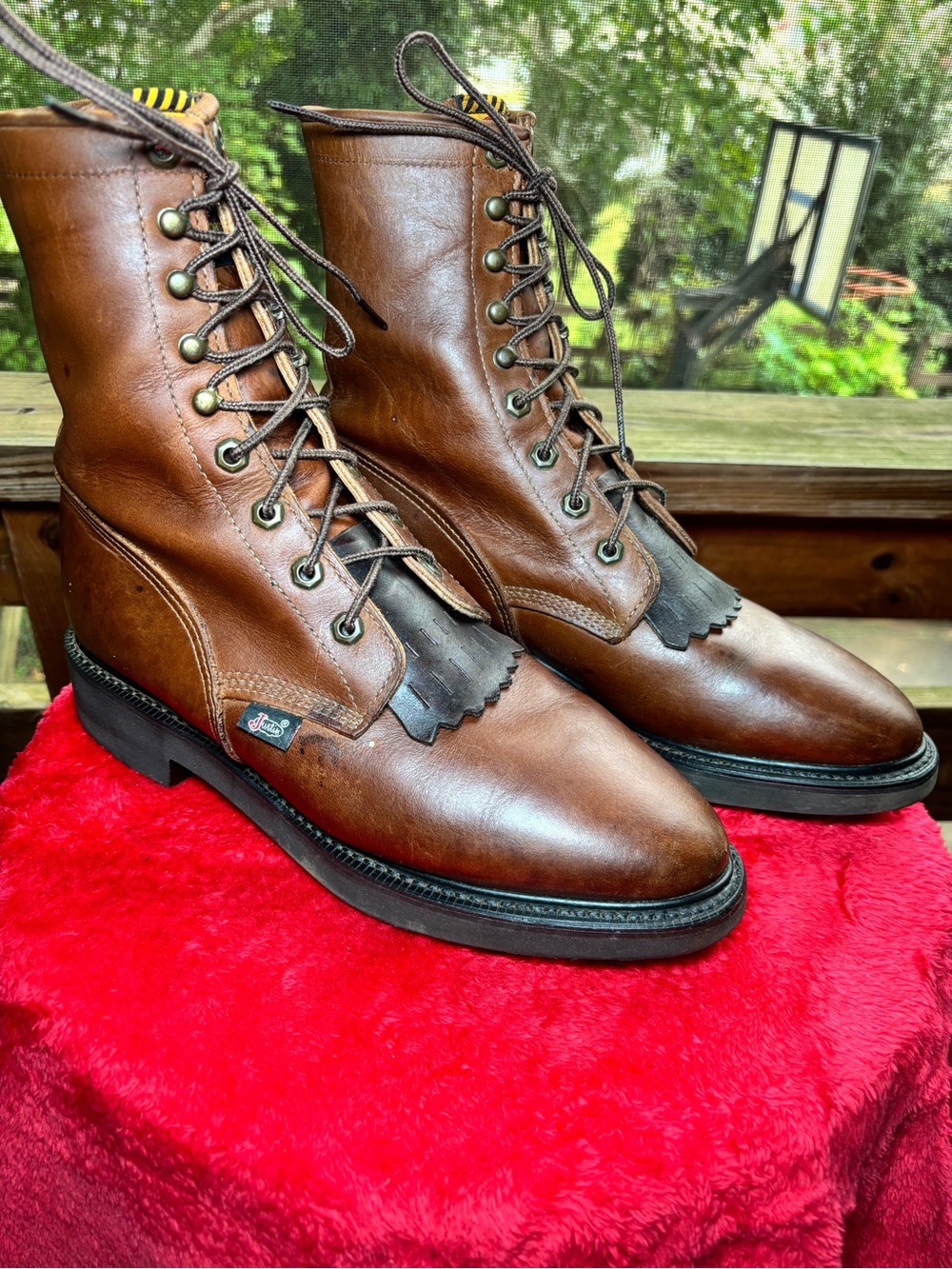 Justin Conductor Work Boots Double Comfort System Brown Lace Up Sty 0760 Sz 10.5